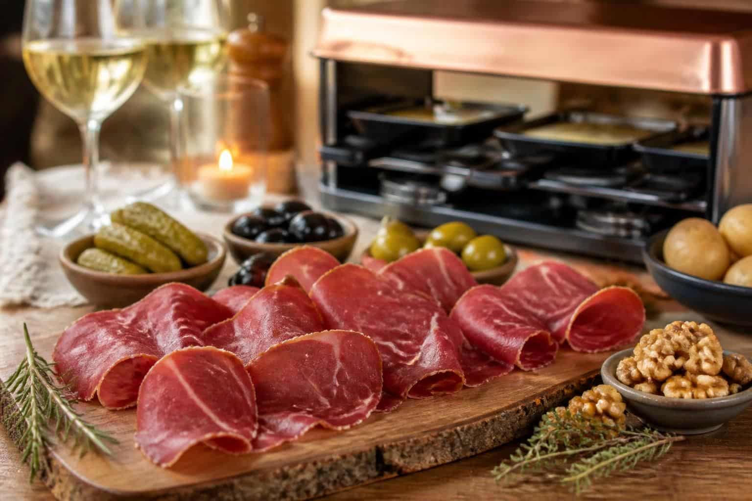 découvrez comment la charcuterie maigre, telle que la viande des grisons, est l'apéritif idéal avant une raclette pour allier légèreté et saveurs.