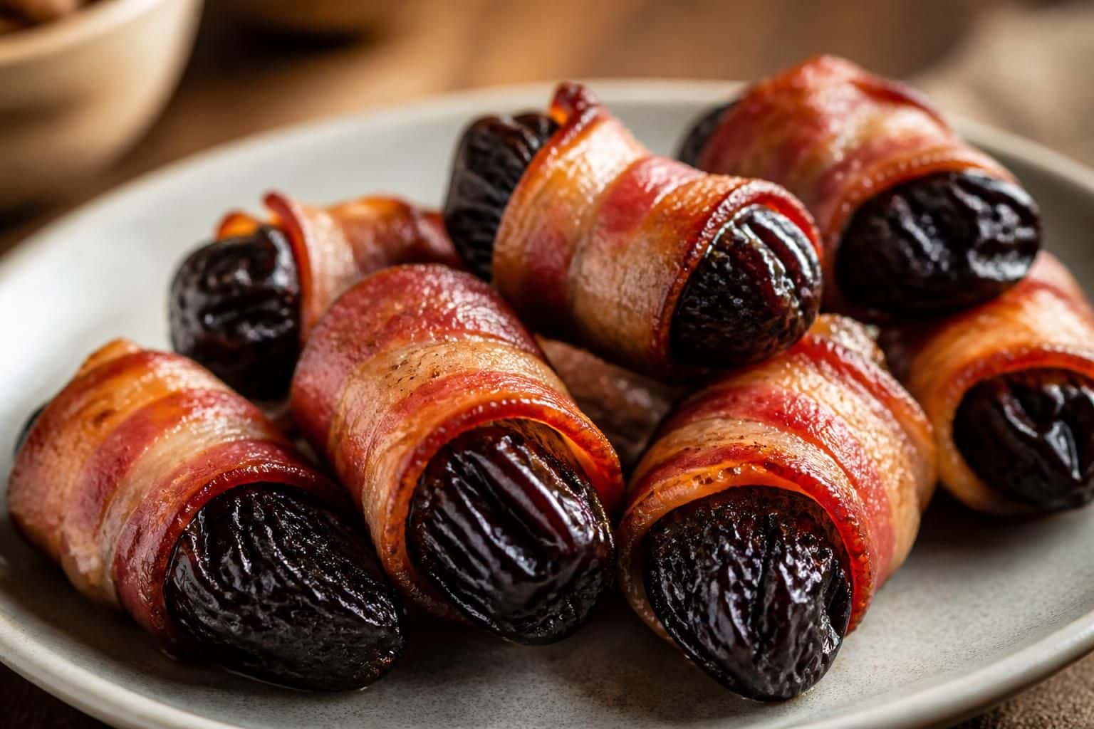 découvrez la délicieuse association de la tranche de lard fumé enroulée autour de la douceur des pruneaux, un apéritif savoureux et parfait pour vos moments gourmands.
