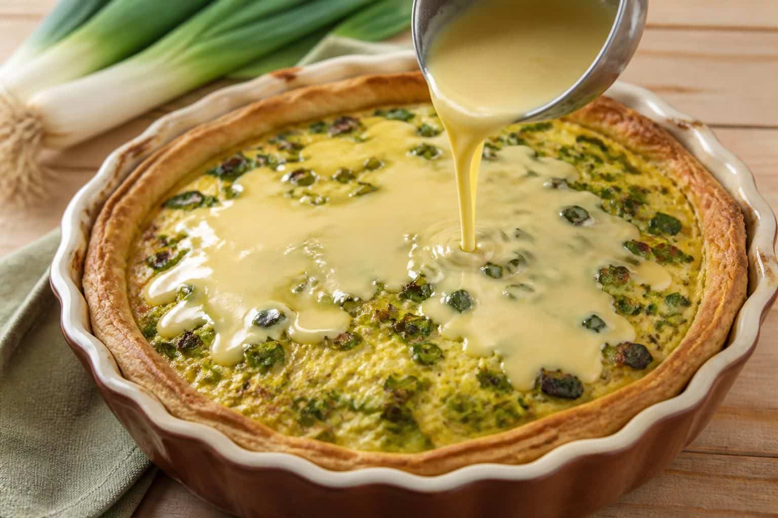 découvrez comment réaliser l'appareil aux œufs et à la crème pour napper parfaitement votre tarte aux poireaux, une recette savoureuse et facile à préparer.