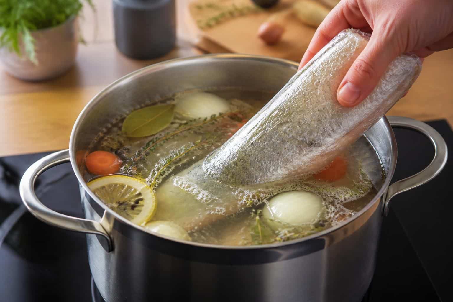 découvrez comment cuire un brochet congelé en utilisant la technique du court-bouillon frémissant, une méthode douce et efficace pour préserver la saveur et la texture du poisson.