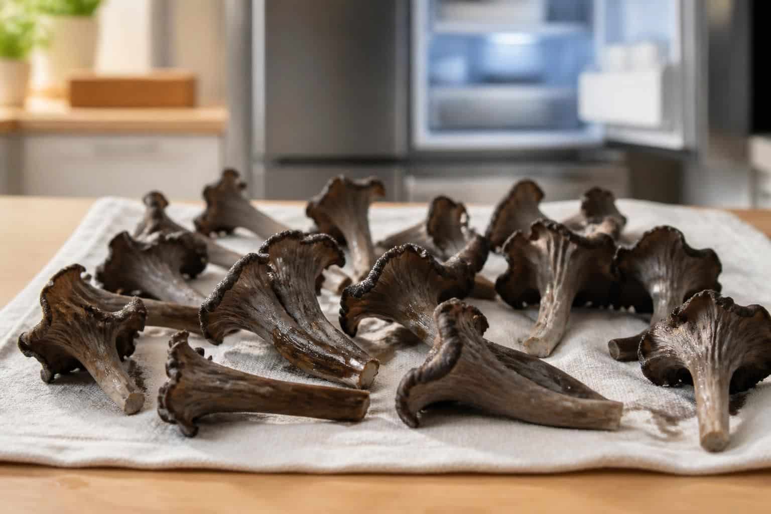 découvrez comment un séchage minutieux sans lavage permet de congeler parfaitement les trompettes de la mort tout en préservant leur saveur et leur texture.