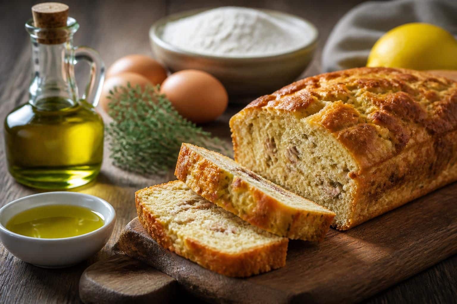 découvrez une recette savoureuse de cake salé au thon où l'huile d'olive remplace le beurre pour une version plus saine et parfumée. facile à préparer et idéale pour vos apéritifs ou repas légers.