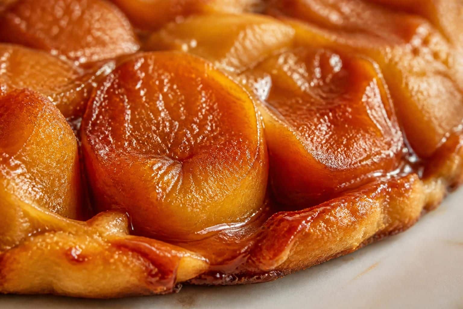 découvrez la recette traditionnelle de la tarte tatin avec une pomme reinette caramélisée qui fond délicieusement sous une pâte croustillante.