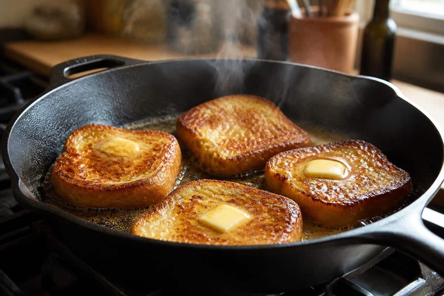 découvrez comment le beurre mousseux dore parfaitement les tranches de pain perdu dans cette recette facile à réaliser à la poêle, pour un petit-déjeuner délicieux et gourmand.
