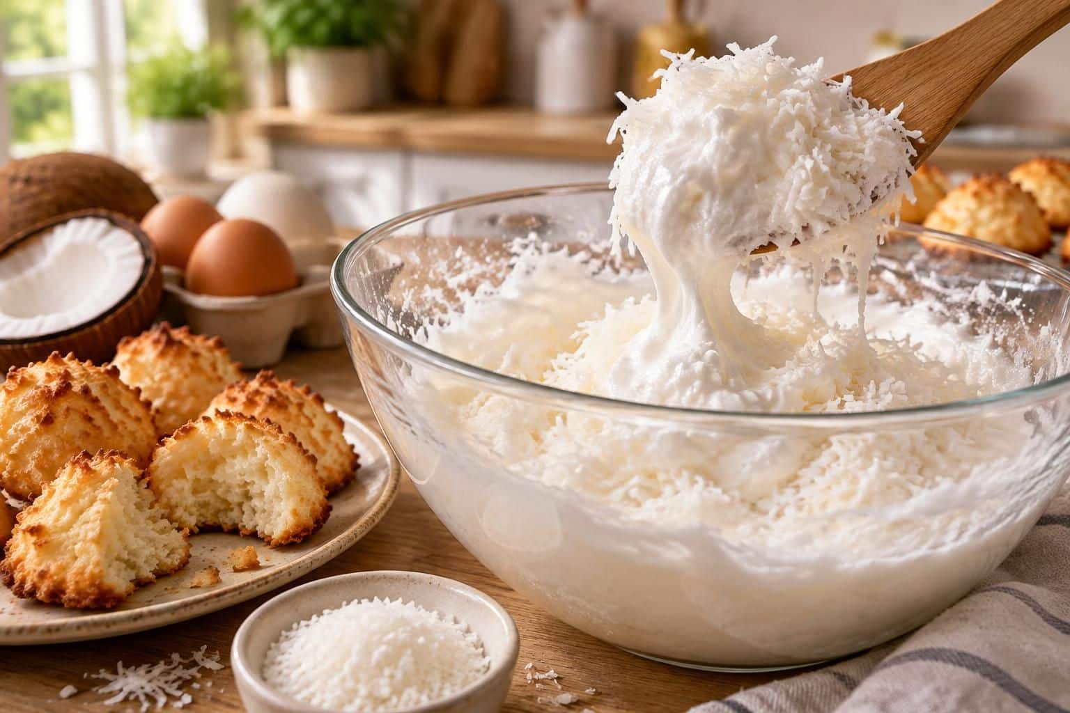 découvrez comment le blanc d’œuf monté lie la noix de coco pour réaliser de délicieux rochers coco moelleux, dorés à l’extérieur et fondants à cœur.
