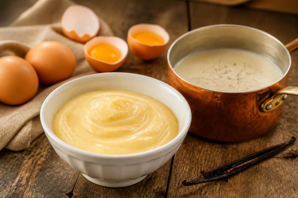 découvrez la recette traditionnelle de la crème aux œufs à l'ancienne, préparée avec du lait entier infusé à la vanille pour une saveur authentique et délicate.