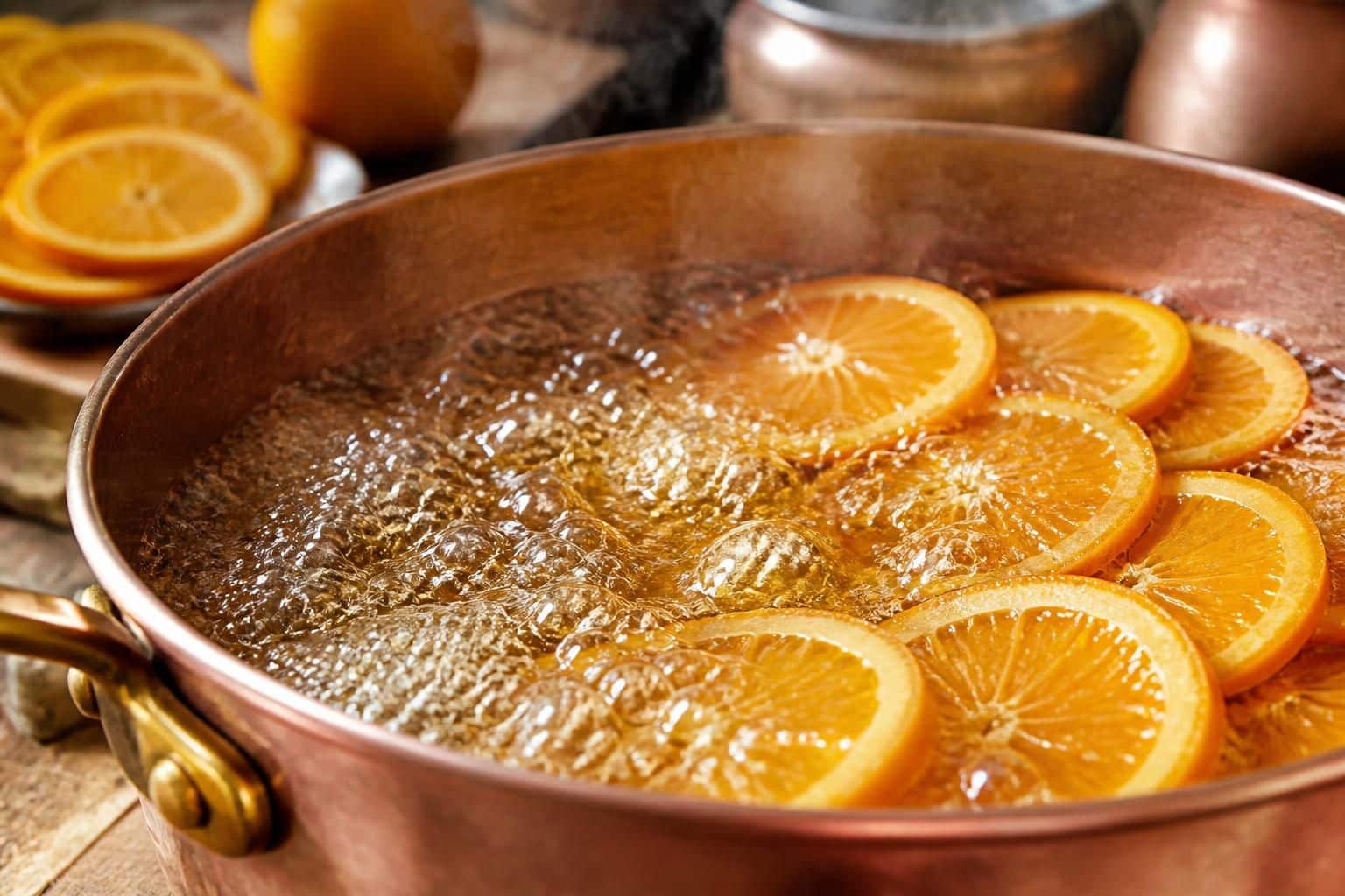 découvrez comment le sirop de sucre bouillant sublime la recette traditionnelle des oranges confites pour un dessert gourmand et parfumé.