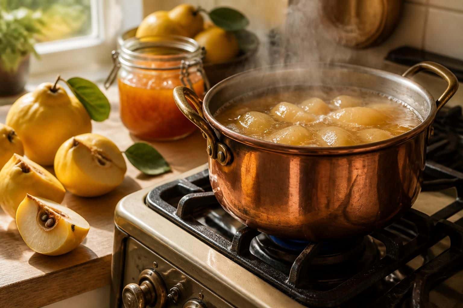 découvrez comment l'eau de cuisson riche en pectine agit comme un liant naturel dans la recette traditionnelle de la confiture de coings, pour une texture parfaite et savoureuse.