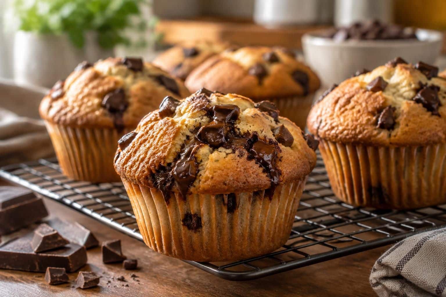 découvrez une recette de muffins aux pépites de chocolat, moelleux et gourmands, avec des morceaux de chocolat noir fondants à chaque bouchée.