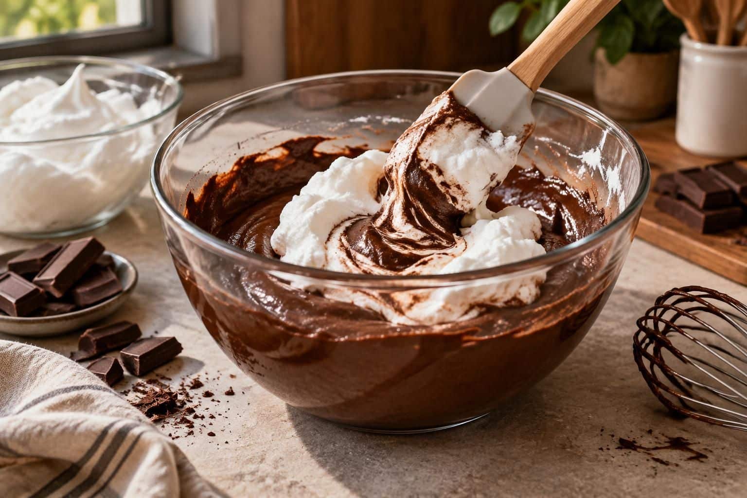 découvrez comment incorporer délicatement les blancs en neige pour obtenir une mousse au chocolat noir légère, aérienne et savoureuse.