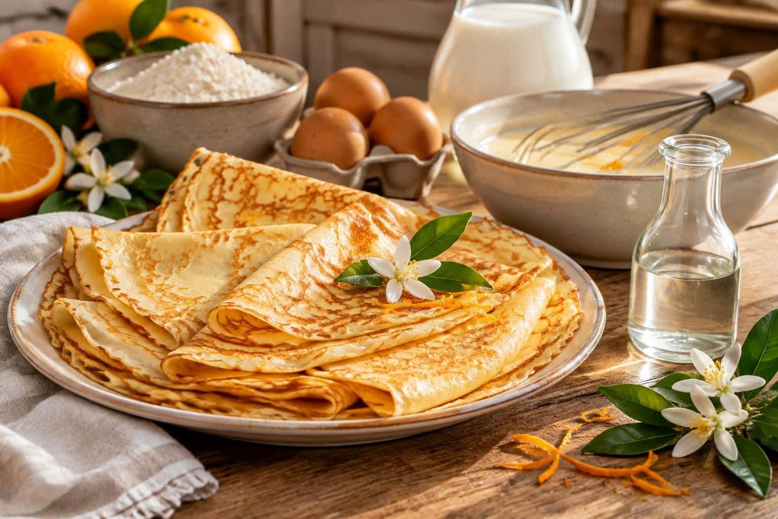 découvrez comment remplacer le rhum par de la fleur d’oranger dans une recette de crêpes sans alcool, parfumées et faciles à préparer.