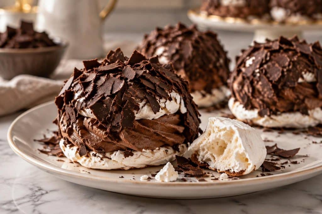 découvrez la recette des merveilleux au chocolat, garnis de meringue française croquante et délicatement enrobés pour un dessert gourmand.
