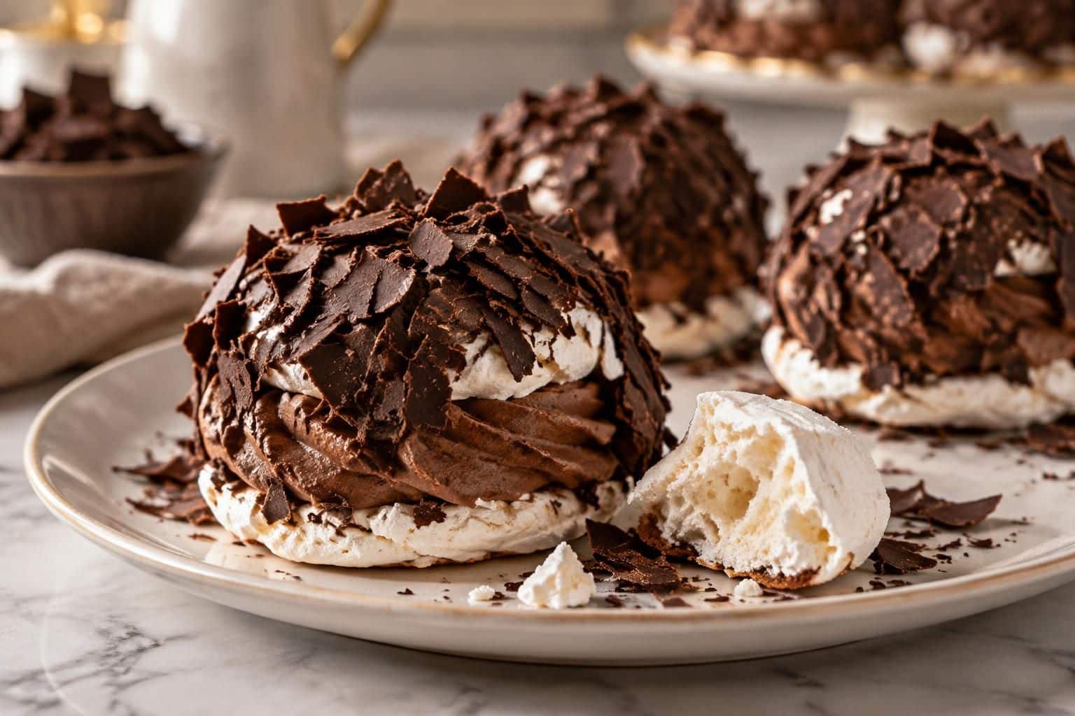 découvrez la recette des merveilleux au chocolat, garnis de meringue française croquante et délicatement enrobés pour un dessert gourmand.