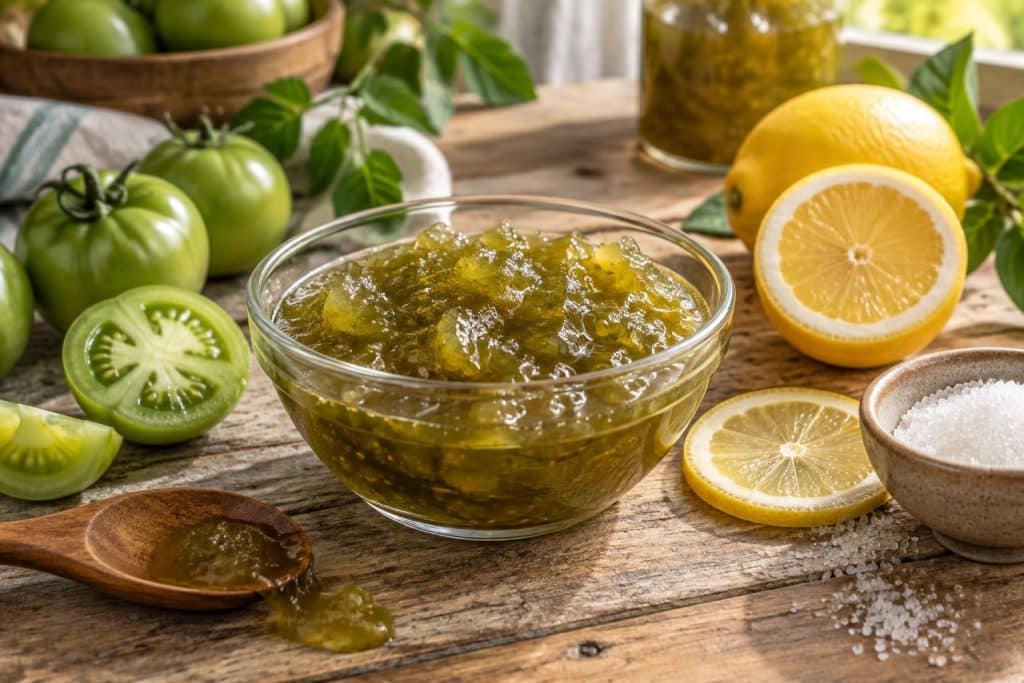 découvrez comment l’acidité du citron équilibre le sucre dans cette recette de confiture de tomates vertes, savoureuse et facile à préparer.