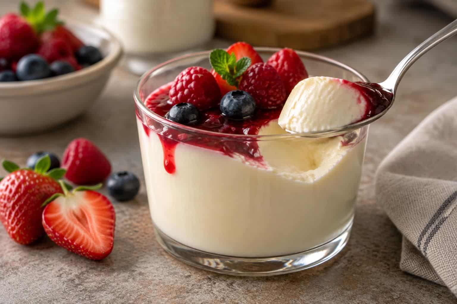 découvrez comment la crème mascarpone apporte une texture plus dense et onctueuse à la panna cotta, avec une recette facile à réaliser.