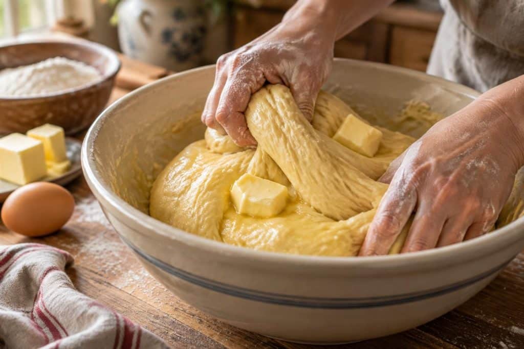 découvrez une recette de brioche à l’ancienne, où le beurre mou s’incorpore à la pâte pour une mie moelleuse et un goût délicieusement riche.