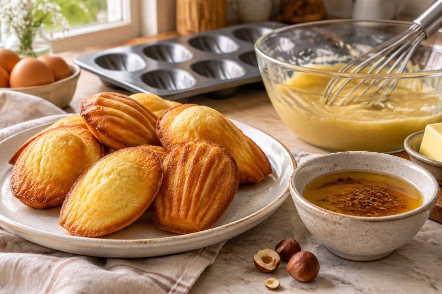 le beurre noisette révèle toute sa saveur dans cette recette de madeleines de commercy, pour des douceurs moelleuses et délicatement parfumées.