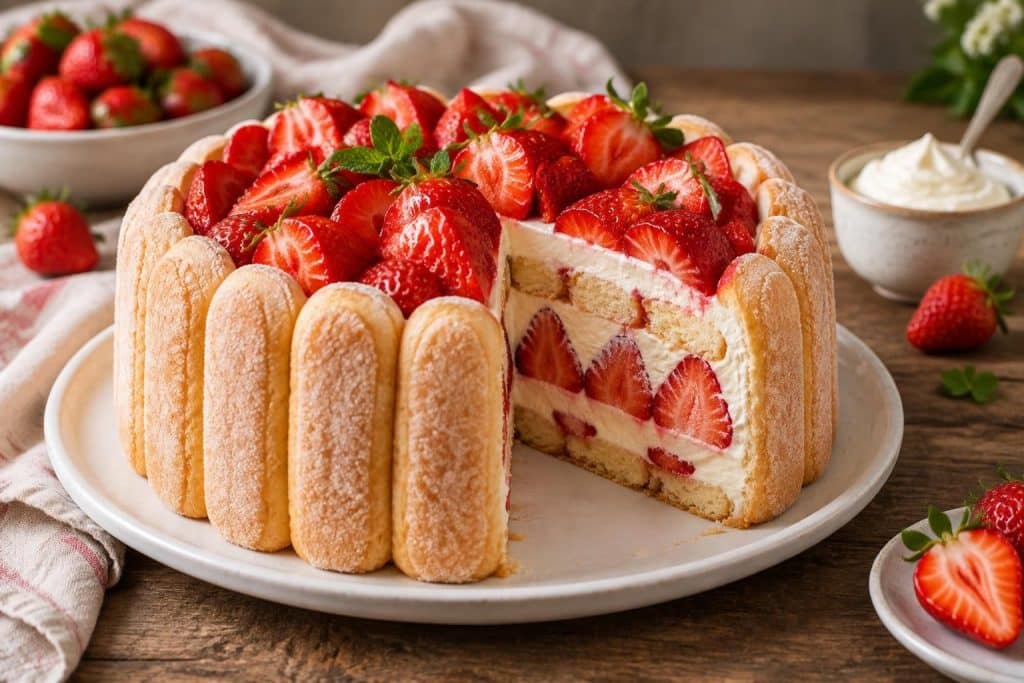 découvrez comment le fromage blanc lissé allège la crème d’une charlotte aux fraises au mascarpone, tout en préservant une texture douce et gourmande.