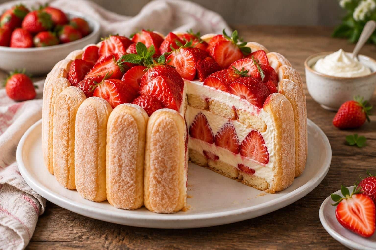 découvrez comment le fromage blanc lissé allège la crème d’une charlotte aux fraises au mascarpone, tout en préservant une texture douce et gourmande.