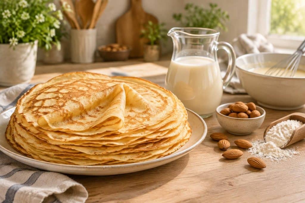 découvrez comment le lait d’amande végétal rend vos crêpes plus légères et savoureuses, sans lait, avec une recette facile à préparer.