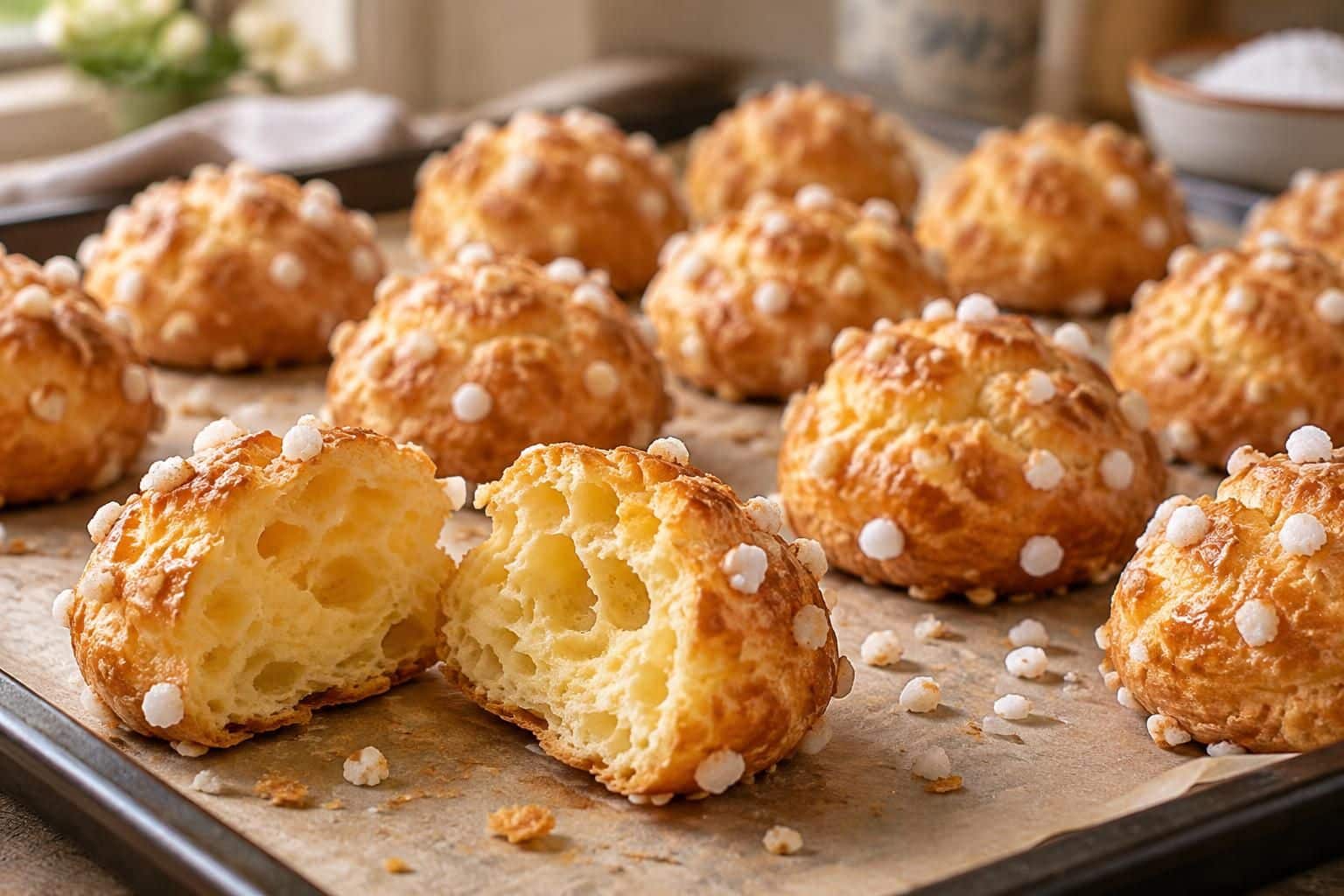 découvrez la recette des chouquettes façon meilleur pâtissier : une pâte légère et dorée, couronnée de sucre perlé délicieusement croquant.