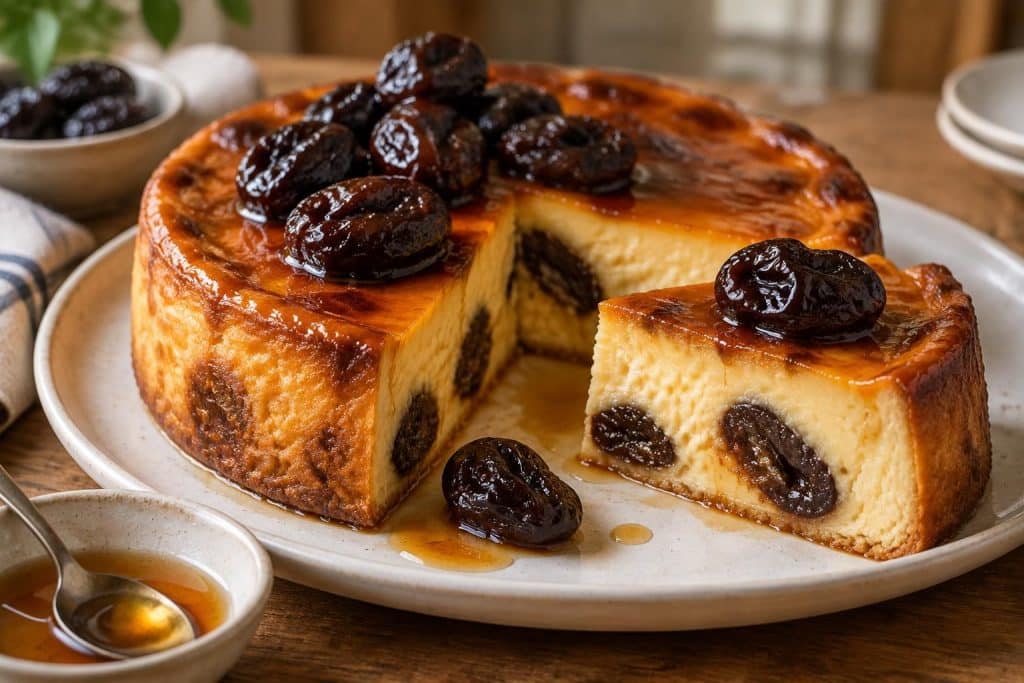 découvrez un flan aux pruneaux savoureux, garni de pruneaux macérés à l’armagnac pour une touche délicatement parfumée.